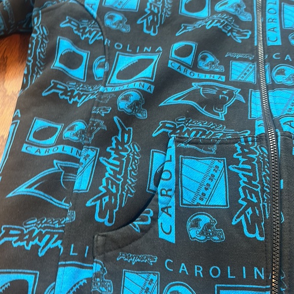 NFL mens XL graffiti art reversible hooded sweatshirt hoodie Carolina Panthers - Picture 4 of 14